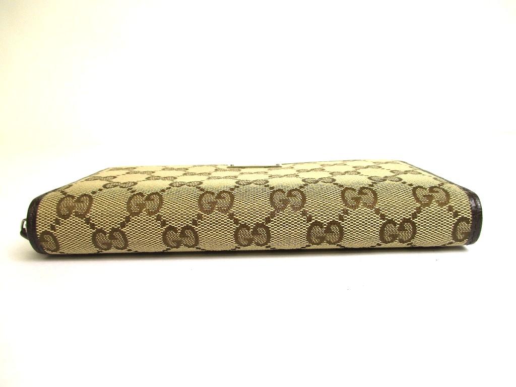 Authentic GUCCI GG Brown Canvas White Leather Round Zip Long Wallet #a695  Refurbished