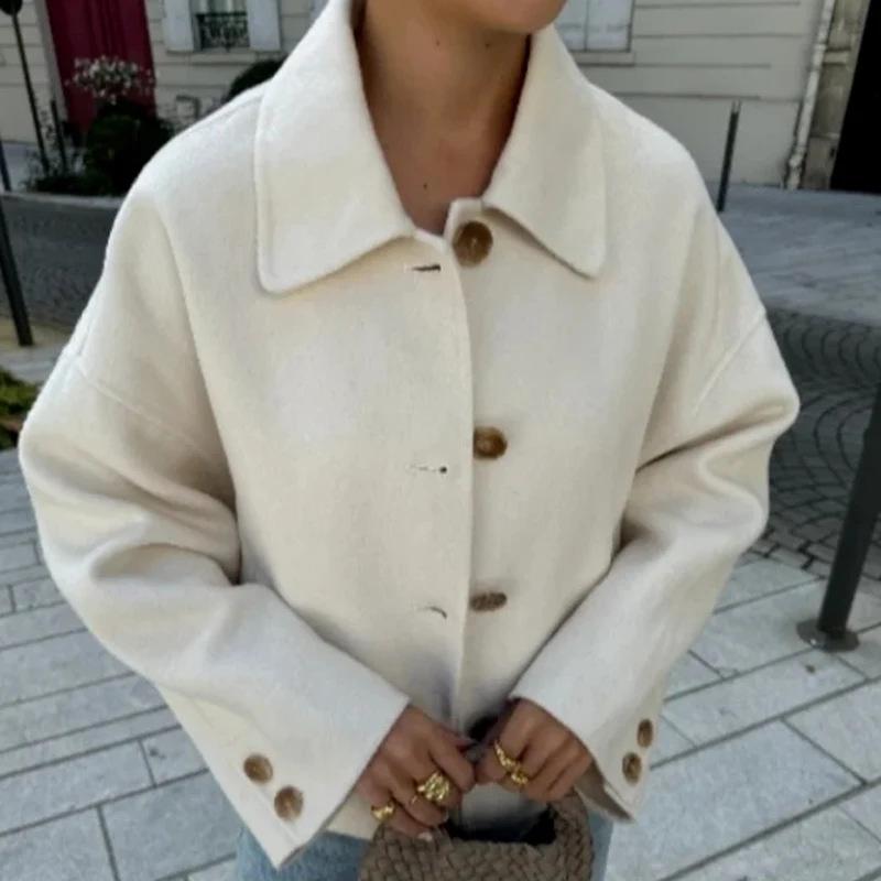 Women's Autumn/Winter Street Fashion Woolen Short Coat with Lapel Collar