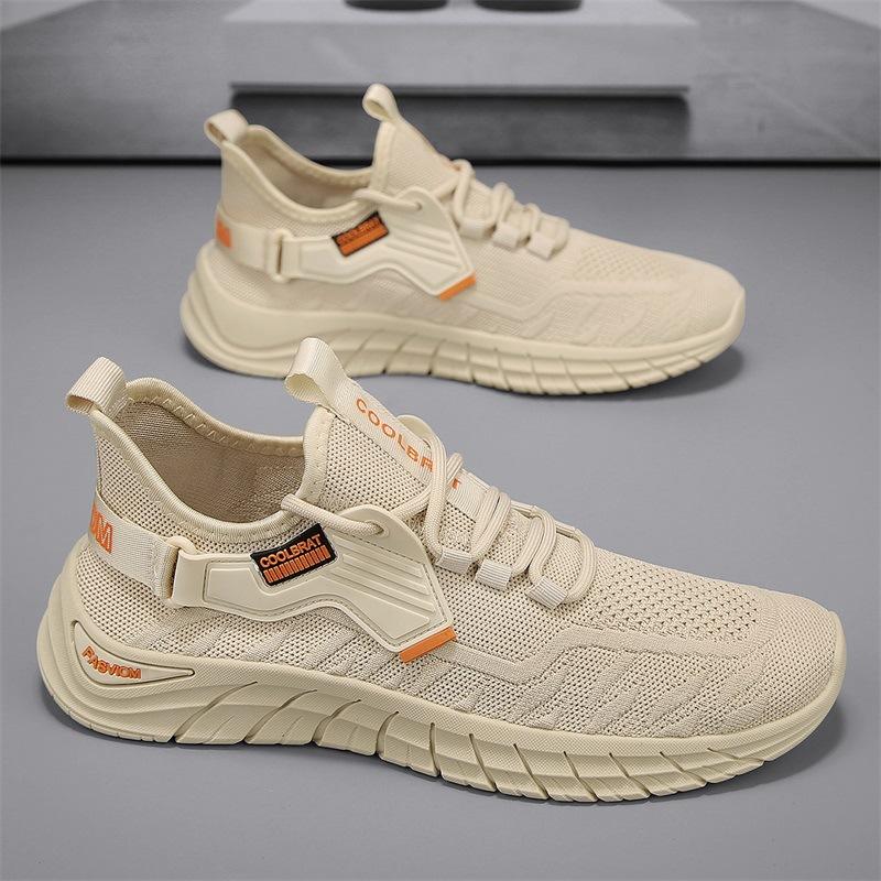 

Летние мужские дышащие универсальные дезодорирующие сетчатые летающие тканые легкие повседневные мягкие туфли трендовые мужские спортивные туфли D629 39 бежевый