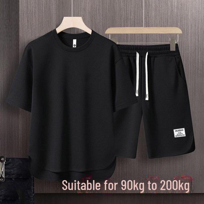 Men's Korean Summer Waffle Short-Sleeve T-Shirt & Casual Sports Two-Piece Set
