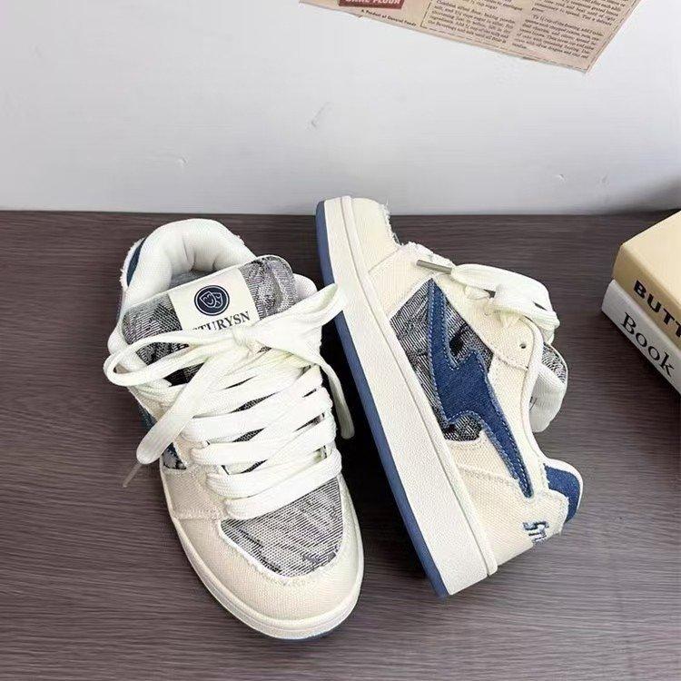 Retro Hong Kong Style Denim Blue Bread Shoes Women's Ins Tide Niche Original Versatile Sports and Leisure Shoes 2025 Spring New Models