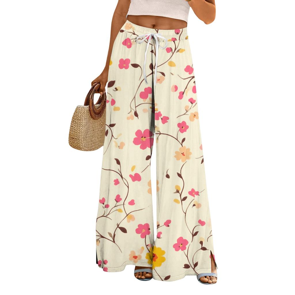 Dámské potištěné kalhoty s širokými nohavicemi s kapsami Vysoký pas Stahovací šňůrka Volné ležérní kalhoty