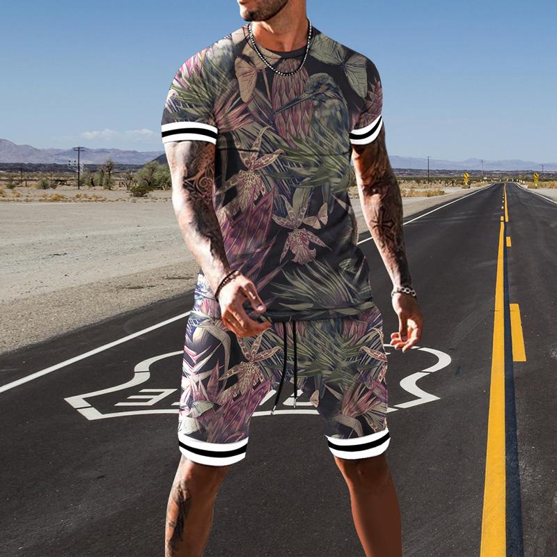 Ținute scurte pentru bărbați cu imprimare 3D Trening sport Set 2 piese pentru bărbați Montaj de vară Bărbați Pânză Tricouri cu mânecă scurtă pentru bărbați Set pantaloni scurți