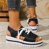 Plus Size Shoes for Women 36-43 Summer Fashion Wedges Platform Lace Up Comfortable Sandals Casual Non-slip Footwear