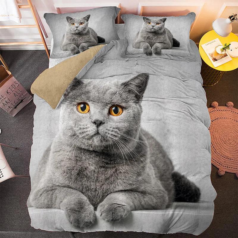 Sevimli Evcil Kedi Yatak Takımı Hayvan Baskılı Örtüler Tek Çift King Queen Boy Nevresim Takımı Kedicik Desenli Polyester Yorgan Kılıfı
