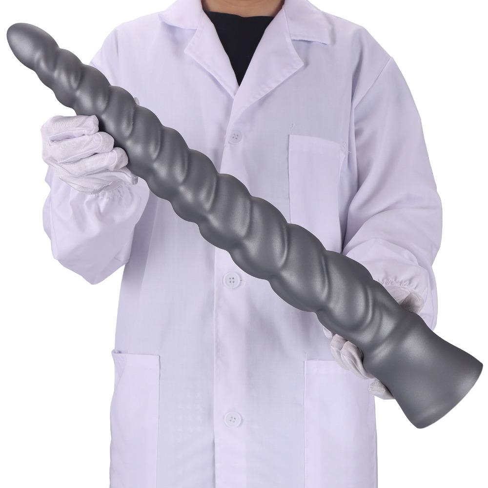 Extra Long Spiral Ridged Anal Plug - Silicone Dildo for Deep Stretching & Prostate/G-Spot Stimulation, Sex Toy for Men & Women