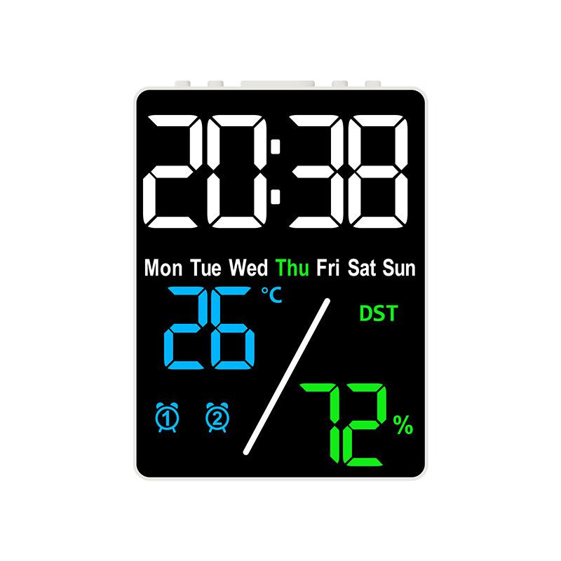 Digital Alarm Clock with Temperature Humidity Week Date Snooze 2 Alarms 3-Level Brightness LED Table Clock 12/24H DST Su
