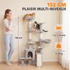 Cat Tree, 5-Level, 152 cm, Cat House, Hammock, Platform, Scratching Posts, Hanging Balls, Light Grey