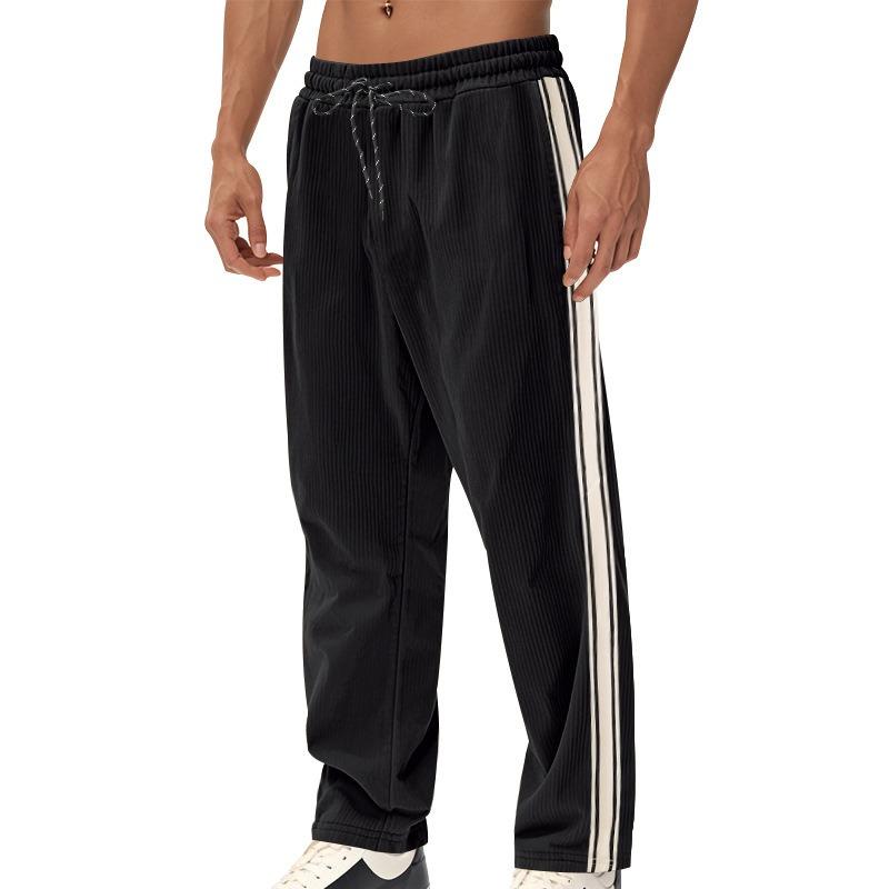 

Men s Casual Side Stripe Corduroy Pants Drawstring Streetwear Bottoms S чорний