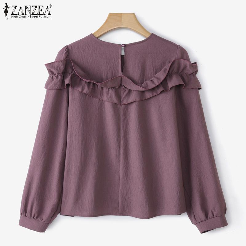 ZANZEA Women Loose Casual Round Neck Long Sleeve Blouse