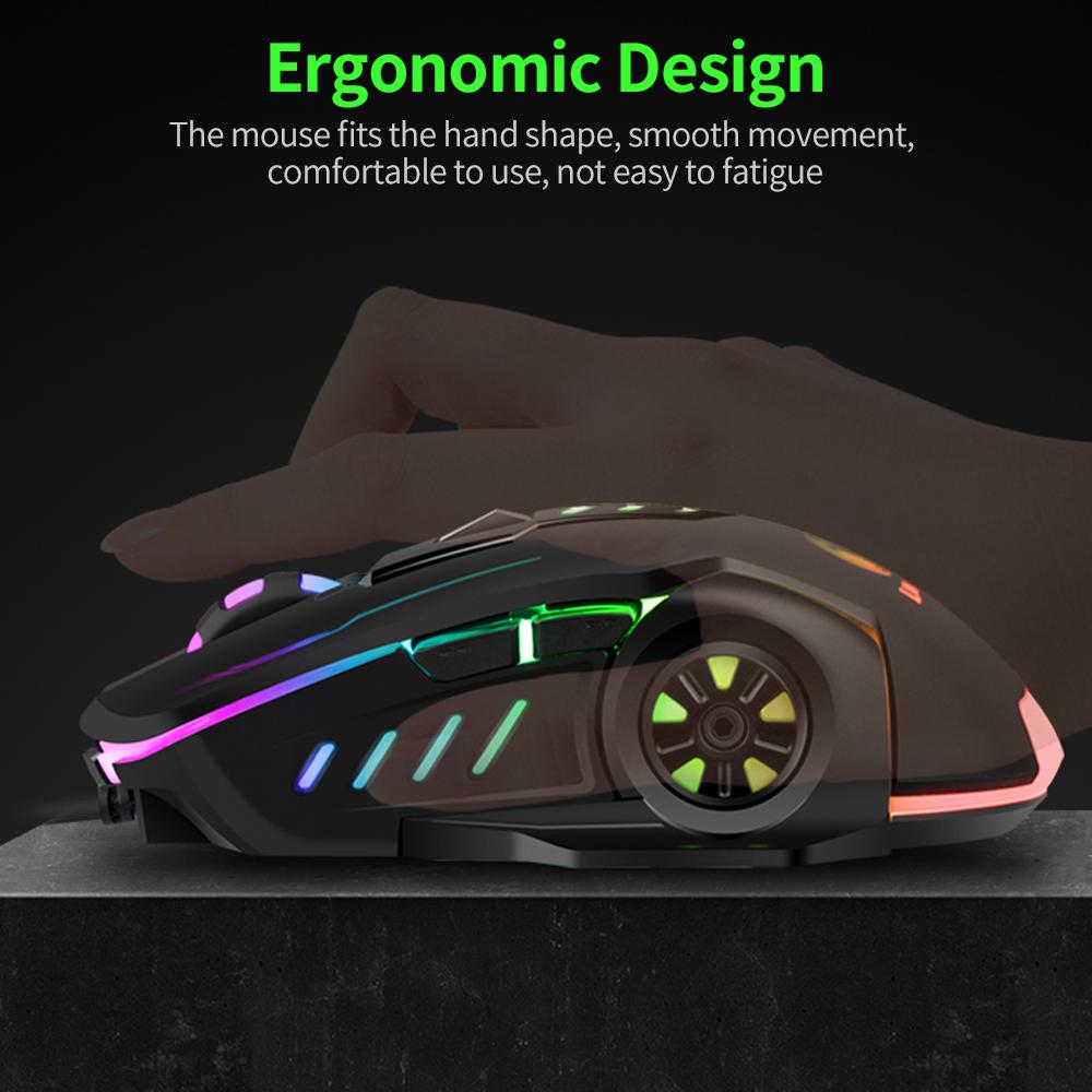 Mouse cu fir USB 6 taste Mouse ergonomic pentru jocuri de birou cu lumină colorată DPI reglabilă pe 4 niveluri