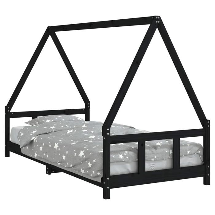 VidaXL Cadre de Lit pour Enfants, Lit Simple avec Sommier à Lattes, Meuble de Chambre à Coucher, Scandinave, Noir 90x200 cm 834455