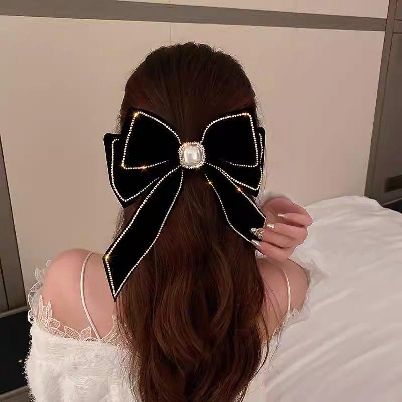 Red Bow Pearl Hair Clip: Autumn & Winter Princess Style, Bridal Toast, New Year Headwear