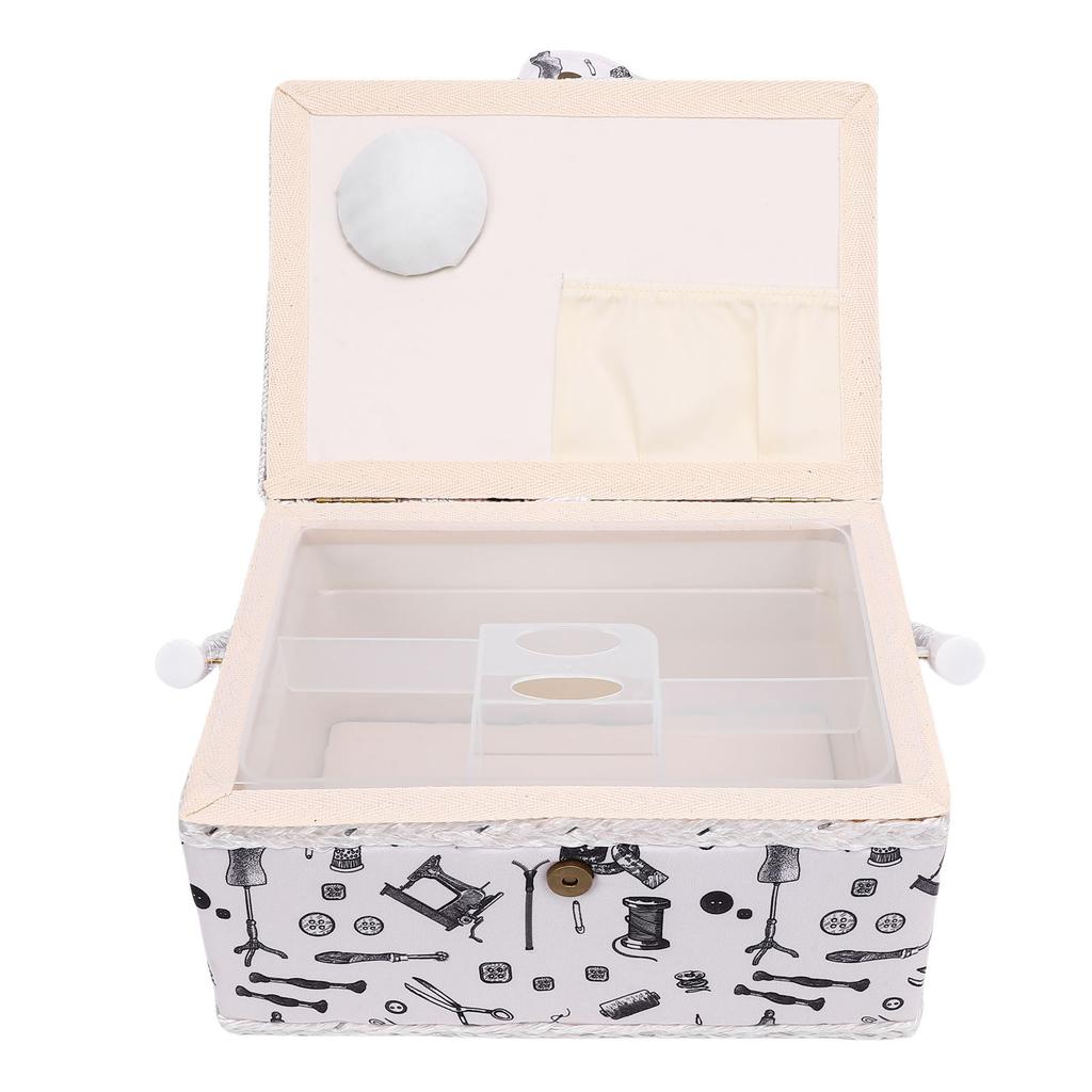 Sewing Kit Basket Needles Threads Pins Scissors Storage Box Sewing Supplies Organizer with Removable Plastic Tray