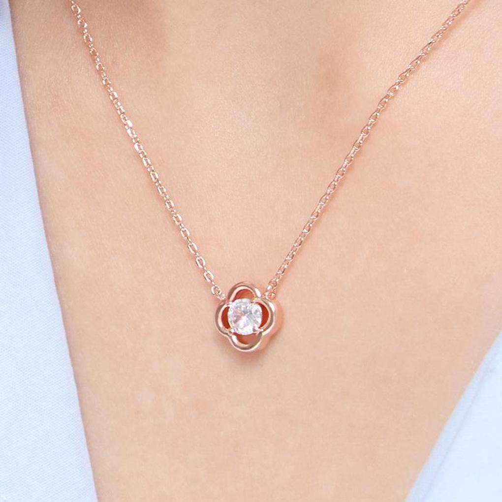 [LeShop] 14K Line Clover Necklace (Gold Plated)_LJ5316BRN
