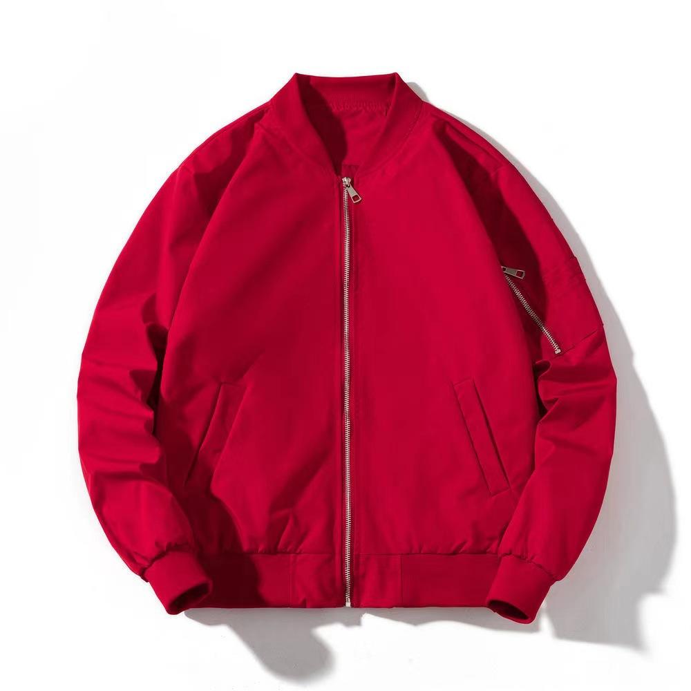 Men's and Women's Spring Autumn Flight Jackets Solid Color Stand-up Collar Jackets Windbreaker Large Size