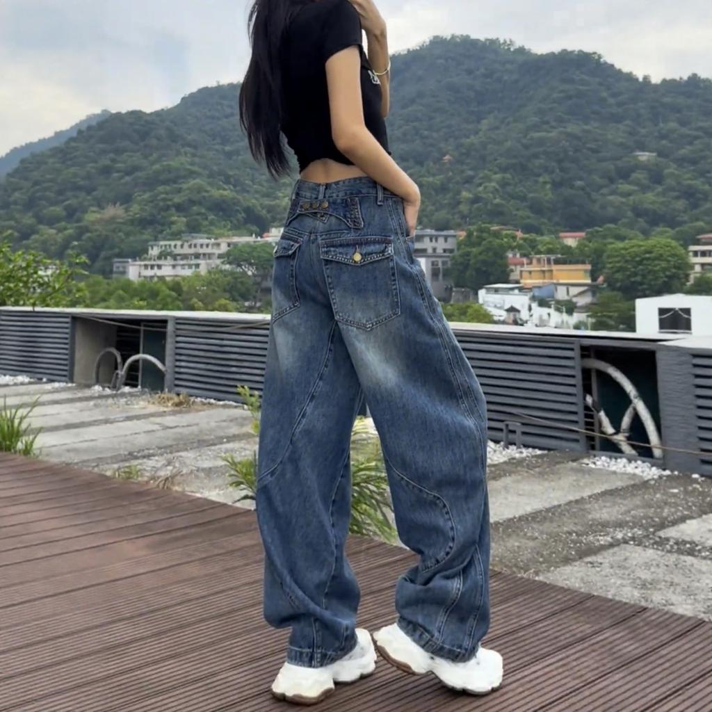 High Waist Wide Leg Jeans Women's Thin Denim Pants Loose Fit Straight Full Length Jeans Plus Size Casual