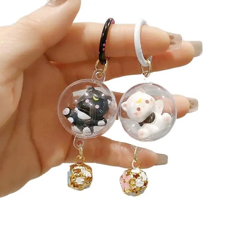1PC Bag Ornament Accessory Cartoon Cat Keyring Cute Hanging Pendant 3D with Bell Keychain Cat Wind Chime