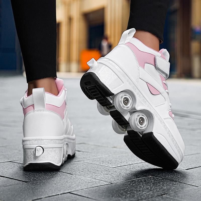 Roller Skates 6-15 Years Old Four-wheel Deformation Can Walk Can Skate Skates Girl Runaway Shoes