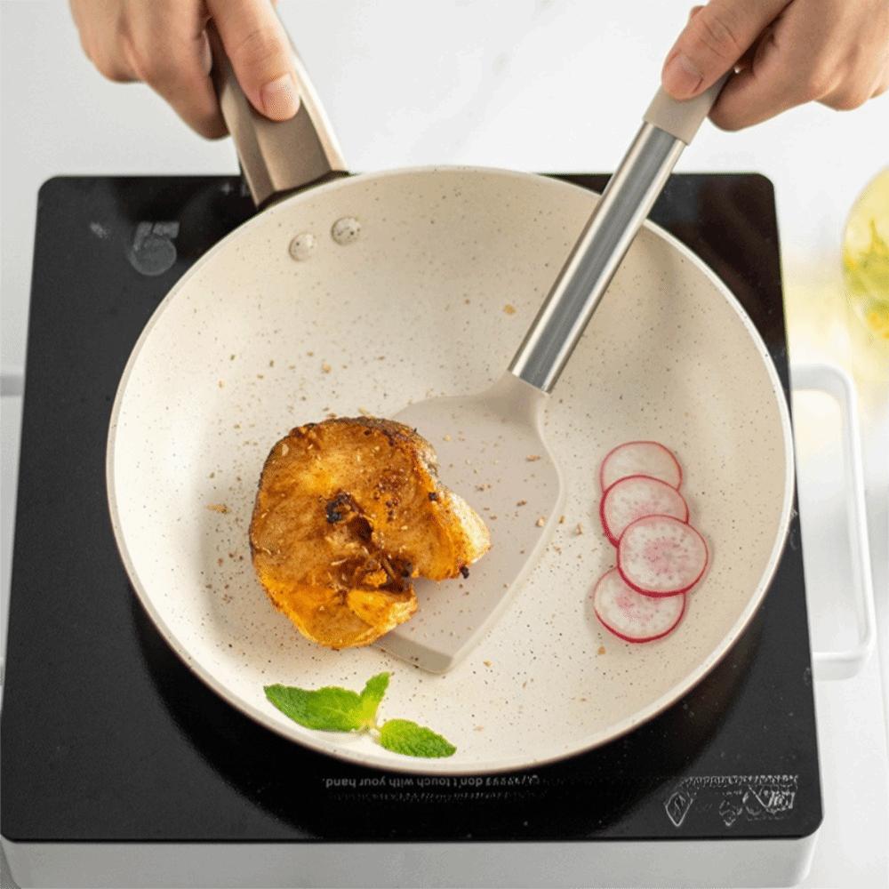 2pcs Food Grade Silicone Stir Fry Spatula Set Heat Resistant Stainless Steel Handle Fish Spatula with Hanging Hole Not Deform