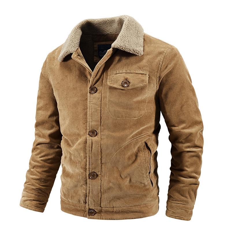 Men's Plus Size Fleece-Lined Corduroy Cotton Jacket - Casual and Loose Fit