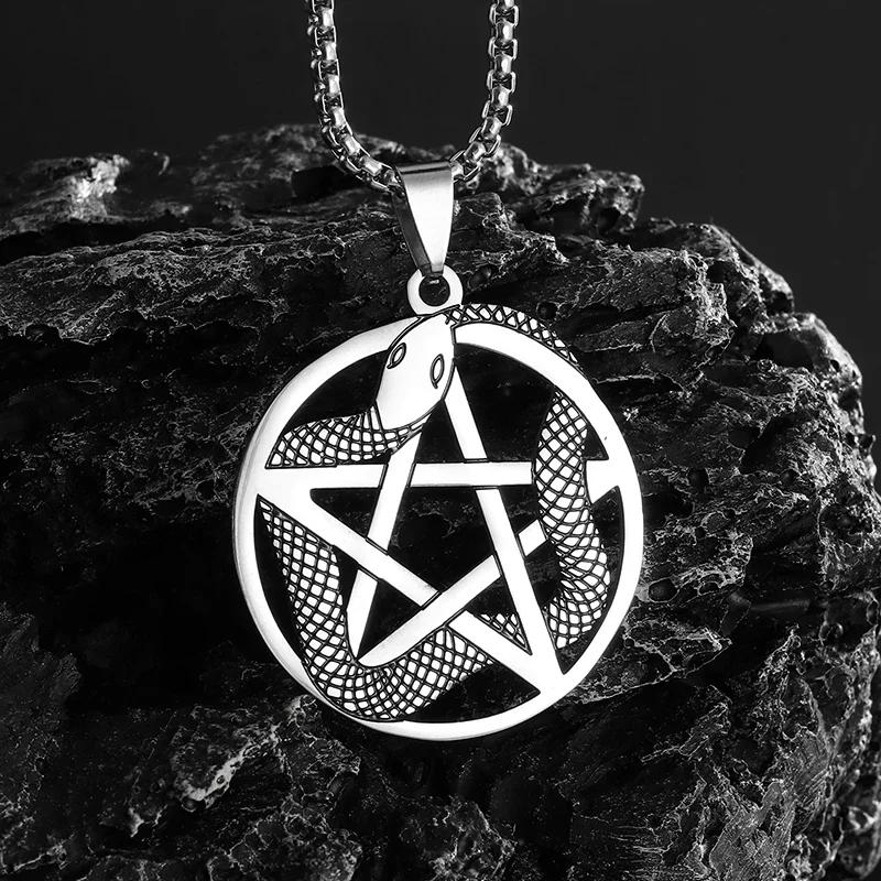 Stainless Steel Witchcraft Pentagram Necklace for Men Jewish Hebrew Four Letter Solomon Pendant Rune Amulet Jewelry