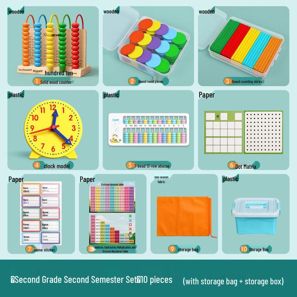 Elementary Math Manipulatives Set: First & Second Grade Abacus Learning Kit