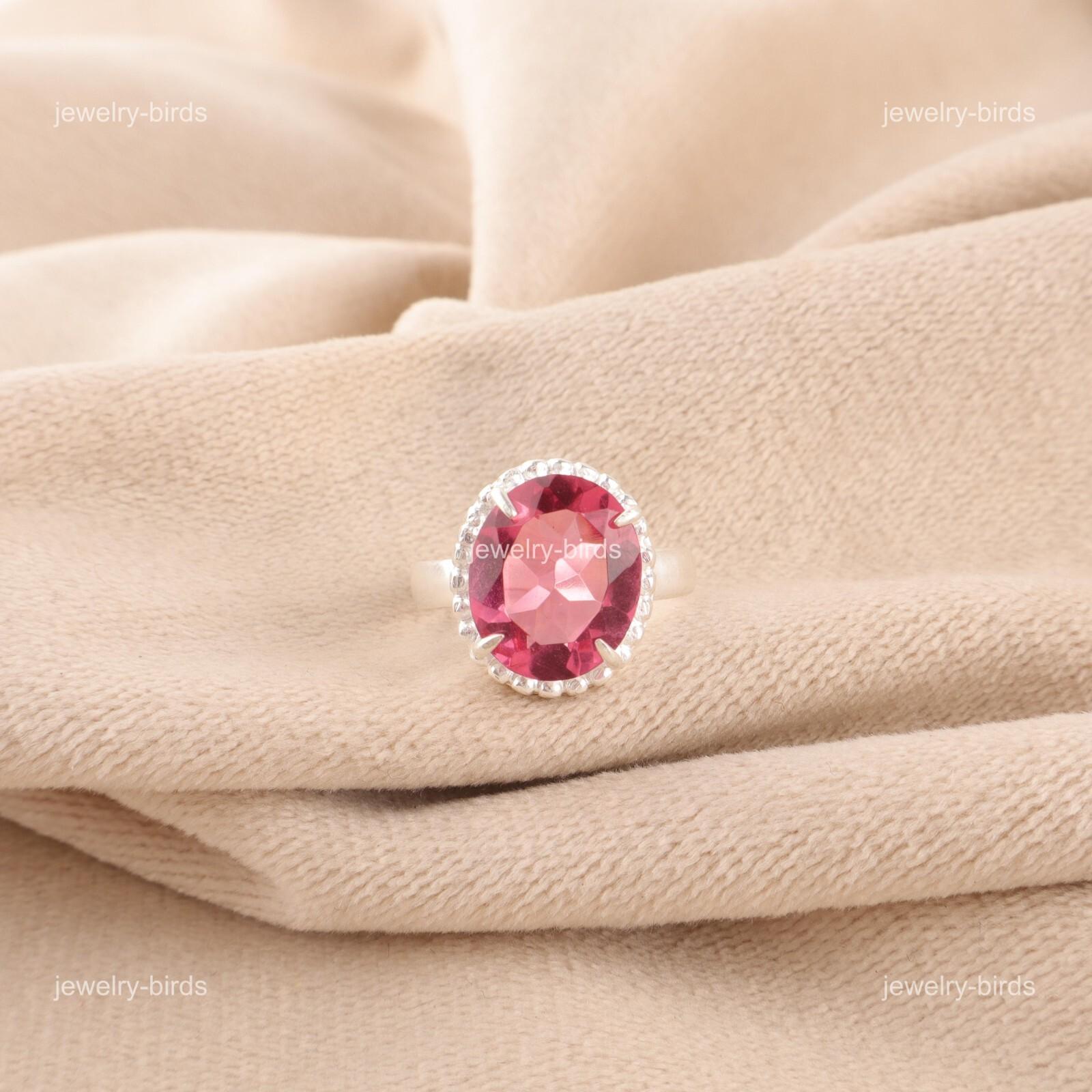 

Сердечная чакра Розовый турмалин Камень Заявление Этническое Новое кольцо 925 Стерлинговое серебро RR-28-20 15