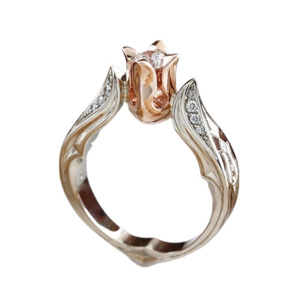 

Women Fashion Rose Flower Simulated Zircon Rings Luxury Party Wedding Engagement Rings European American Style no. 5