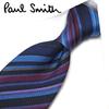 [Brand Necktie Gift Set] Paul Smith Necktie with Ribbon, Paul Smith Case & Shopping Bag (REDROSE Original) PS7 Navy/Lavender Multi-Stripe (Gift, Birth