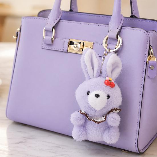 Cute Cherry Bunny Plush Keychain, Small Rabbit Stuffed Animal Pendant for Bag Backpack Purse, Kawaii Cartoon Key Ring Charm, Gift for Girls Women