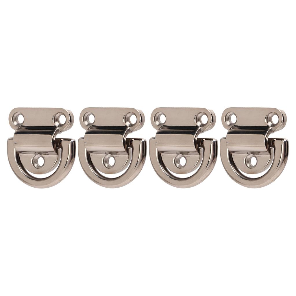 4 Sets Stainless Steel Folding Pad Eye Polishing Rustproof D Rings Deck Folding Pad Eye for Marine Yacht