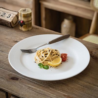 Retro Style Ceramic Flat Plate Vegetable Plate High Value Relief Western Food Pasta Plate Breakfast Dessert Plate Threaded Salad Plate