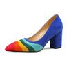 Fashion Summer New Rainbow Mixed Color 8cm High Heel Sandals  Women's French Pointed Shallow Mouth Runway Banquet Wedding Shoes Size 43