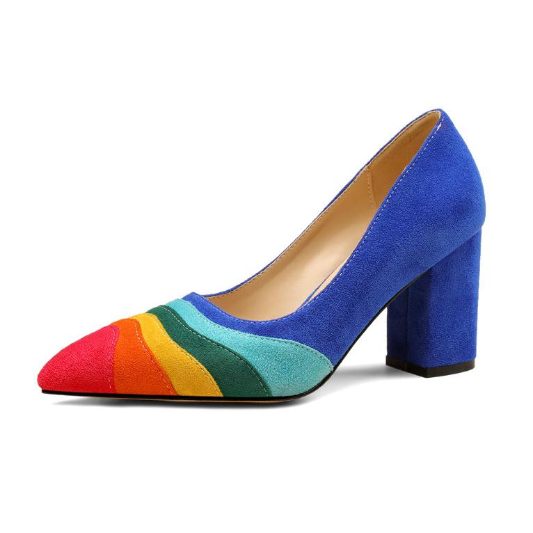 Fashion Summer New Rainbow Mixed Color 8cm High Heel Sandals  Women's French Pointed Shallow Mouth Runway Banquet Wedding Shoes Size 43