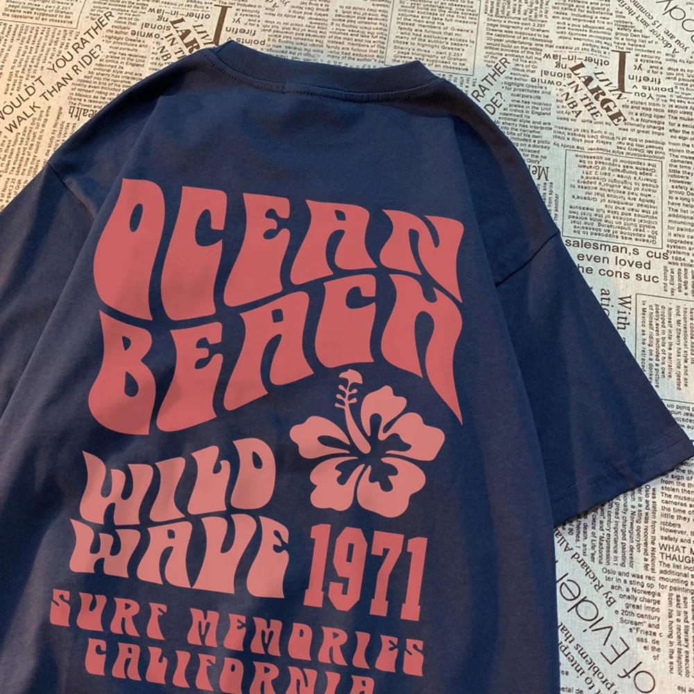 Ocean Beach Wild Wave 1971 Surf Memories California Men Tops Oversized Tee Clothing Summer Cotton Loose Tshirts Casual T Shirt
