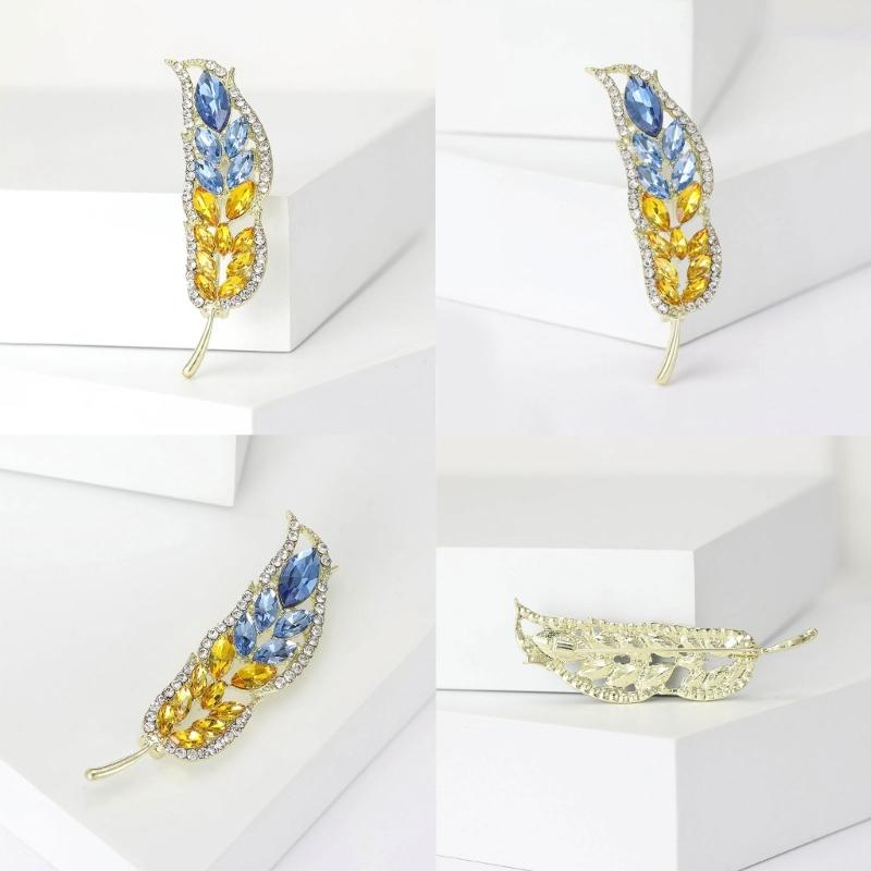 Elegant Wheat Sheaf Brooch Pin Exquisite Wheat Ear Lapel Pin Embellished with Sparkling Stones for Women Girls