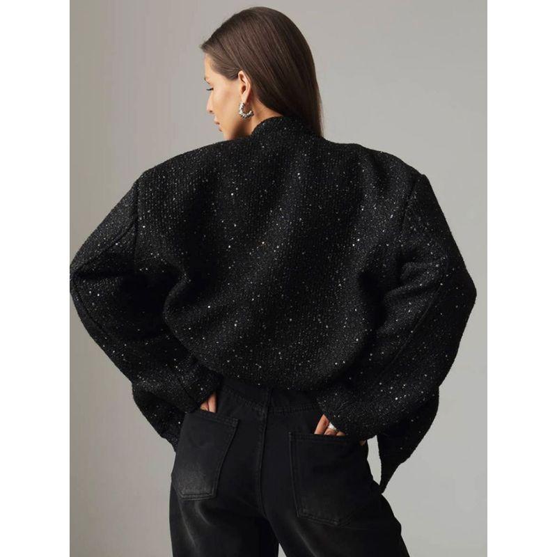Gold Silk Sequin Jacket Female 2024 Fashion Ins New Arrival Fashionable Sequins Stand Collar Baggy Coat