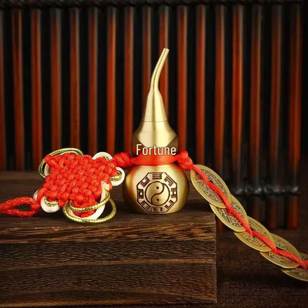 Authentic Copper Five Emperors Coins Gourd Pendant: Door, Car, or Home Hanging Ornament with Chinese Knot