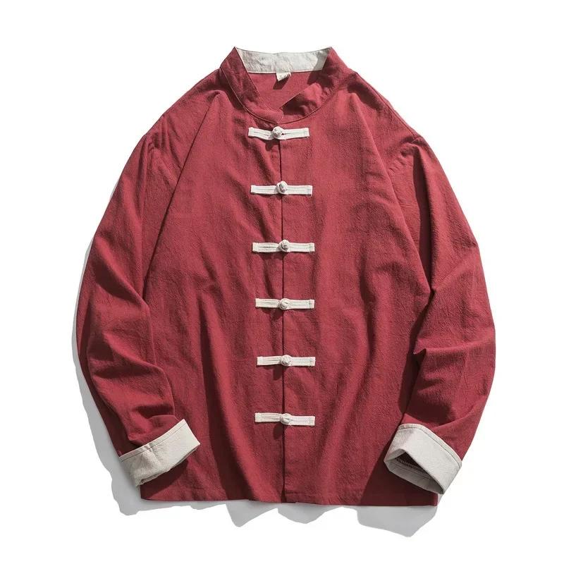 Kimono Jacket Men Traditional Chinese Clothing Linen Hanfu Top Long Sleeve Tang Suit Kung Fu Shirt Cardigan Coat