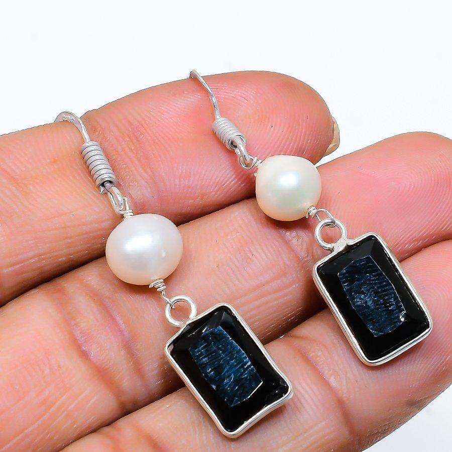 

Black Spinel, Pearl Gemstone 925 Sterling Silver Jewelry Earring 1.81 GK-3588