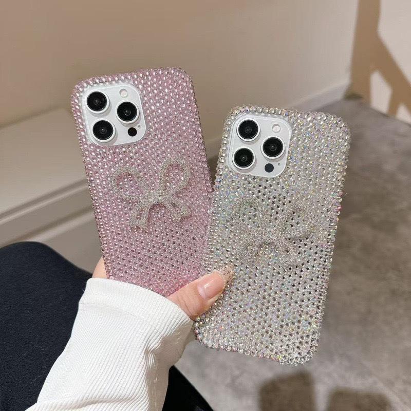 Luxury full diamond three-dimensional bow iPhone15 Apple 12 for 13/16Pro max mobile phone case anti-drop 11