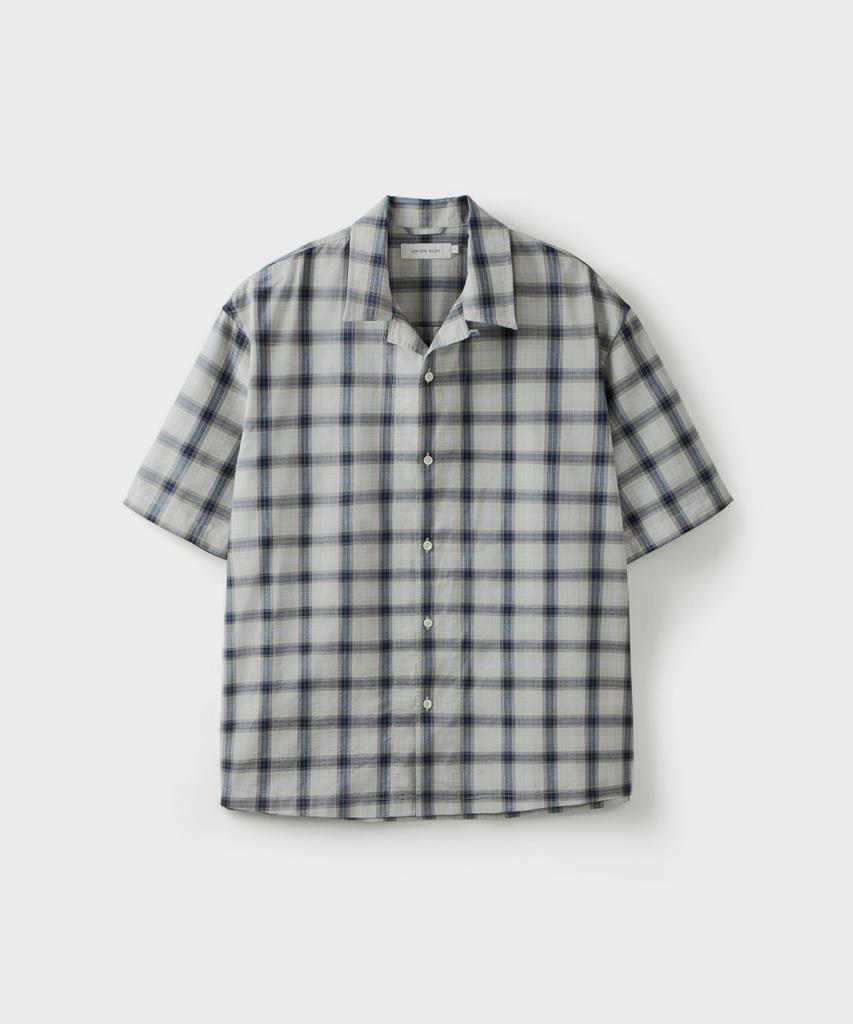 Yunionbeullu Loosed Check Half Shirt [Pale Blue]