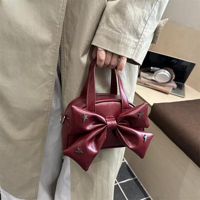 Süße Coole Style Stern Schleife Schultertaschen für Damen Textur Damen Pu Leder Umhängetasche Einfarbige Damen Bowling Handtaschen