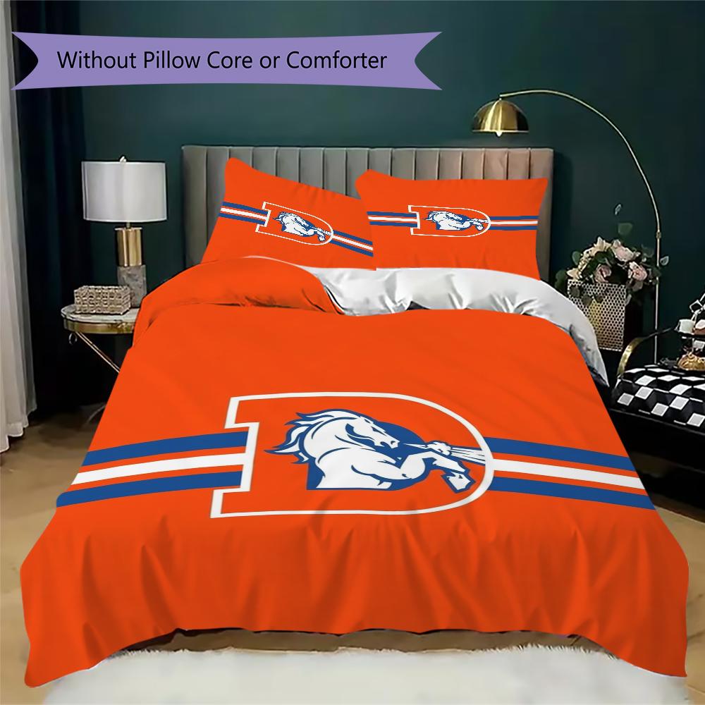 Denver Broncos Pattern Bedding uilt Set uilt Cover Pillowcase Home Decoration Birthday Gift (1*duvet cover + 2*pillowcase without core)