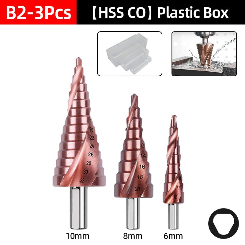 HSS CO Cobalt Step Drill Bit Straight Spiral Groove Hex  Shank Metal Stainless Steel Hole Saw Cutter Stepped Drilling Power Tools