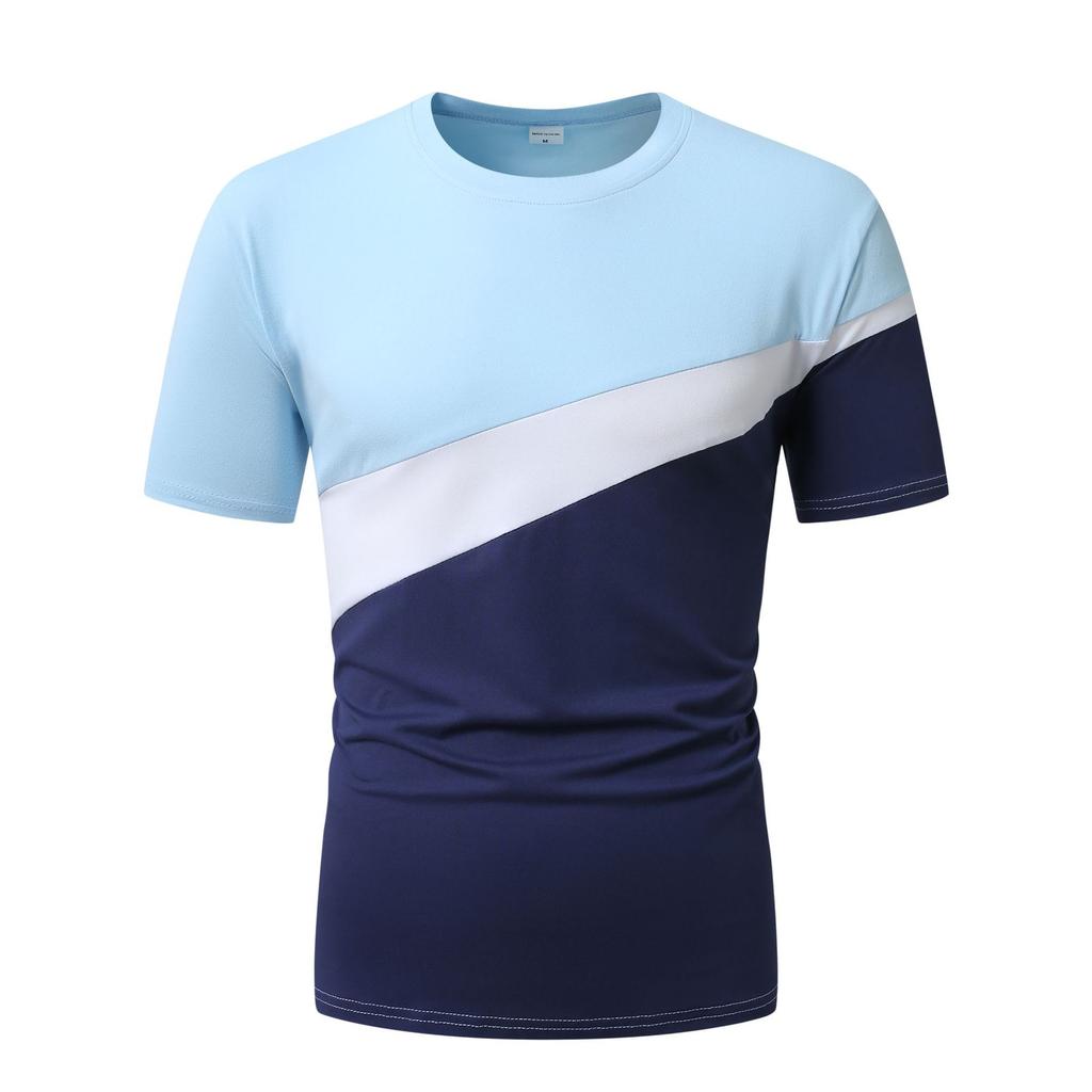 Summer Round Neck 3D Color Blocking Print Top Fashionable Casual Short Sleeved Men's T-shirts