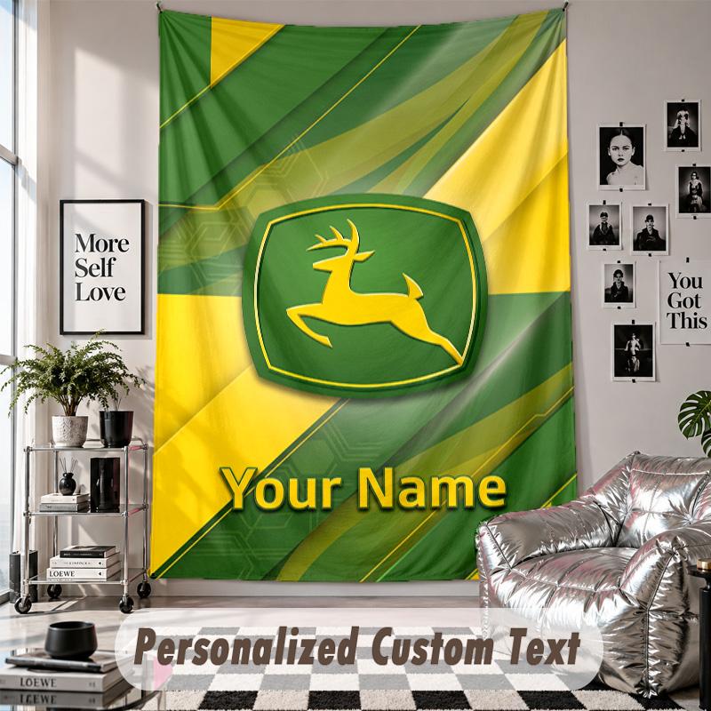 Wall Hanging Tapestry With Custom Name & Text, John Deere Decorative Tapestry For Bedroom