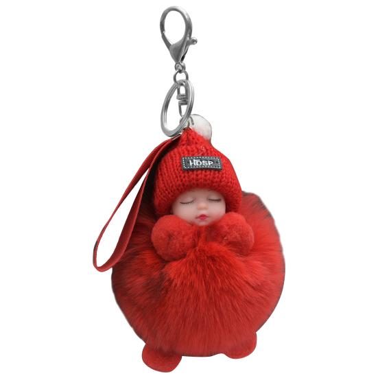 Brelocuri de Păpușă Pufoase Bebeluș Adormit Pălărie Tricotată Multicoloră Purtată Breloc pentru Bebeluș pentru Femei