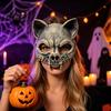 Przewiewne Nakrycie Głowy na Halloween Maska Zwierzęcej Czaszki dla Dorosłych, Straszna Kotka Półmaska Miękko Dopasowująca się Maska, Upiorny Szkielet Akcesorium Imprezowe Cosplay,